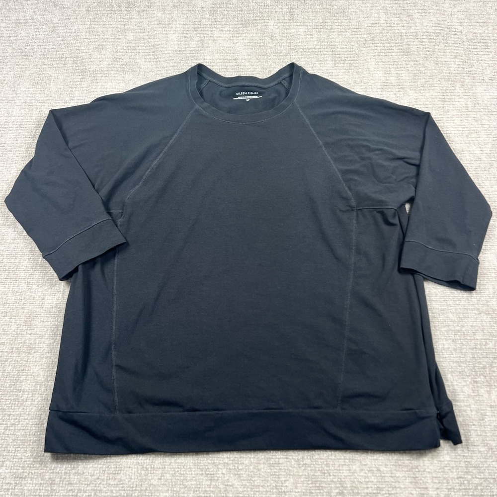 Eileen Fisher Women's S/P Black Organic Cotton Raglan Sleeve Side Zip Top USA